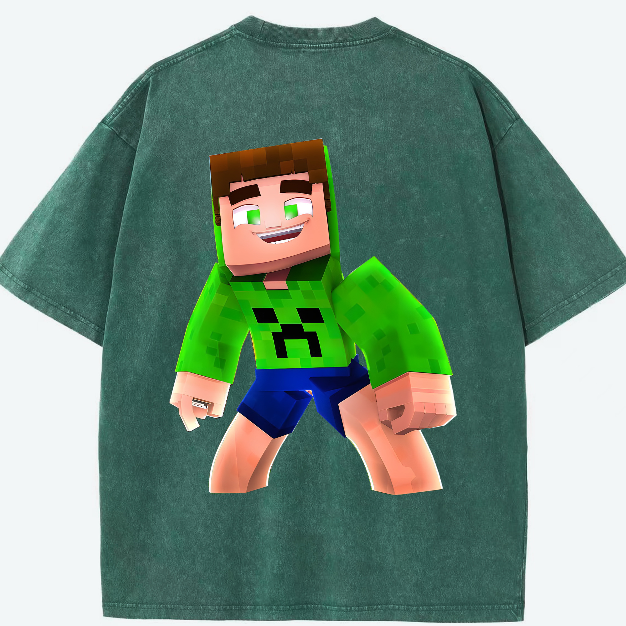 （画像用） マインクラフト ブロックの世界 Minecraft MC Block world 綿100% ヴィンテージ風 半袖Tシャツ（背面プリント）